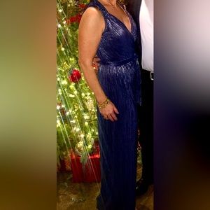 ANTHROPOLOGIE Lovely cobalt blue cocktail jumpsuit with gold shimmer.  Size S